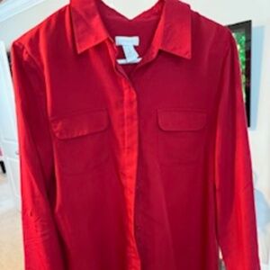 Chic Red Button-Down Blouse – Size 1